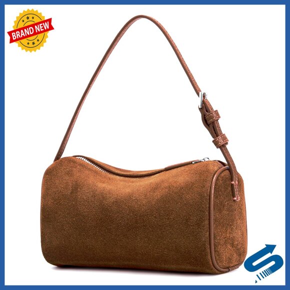 Handbags - Genuine Leather Crossbody Bag, Small Barrel Hobo Purse with Adjustable Strap